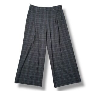 Maeve Plaid Wide Leg Trousers Women Sz L Brown Blue New Pleated High Rise Pants